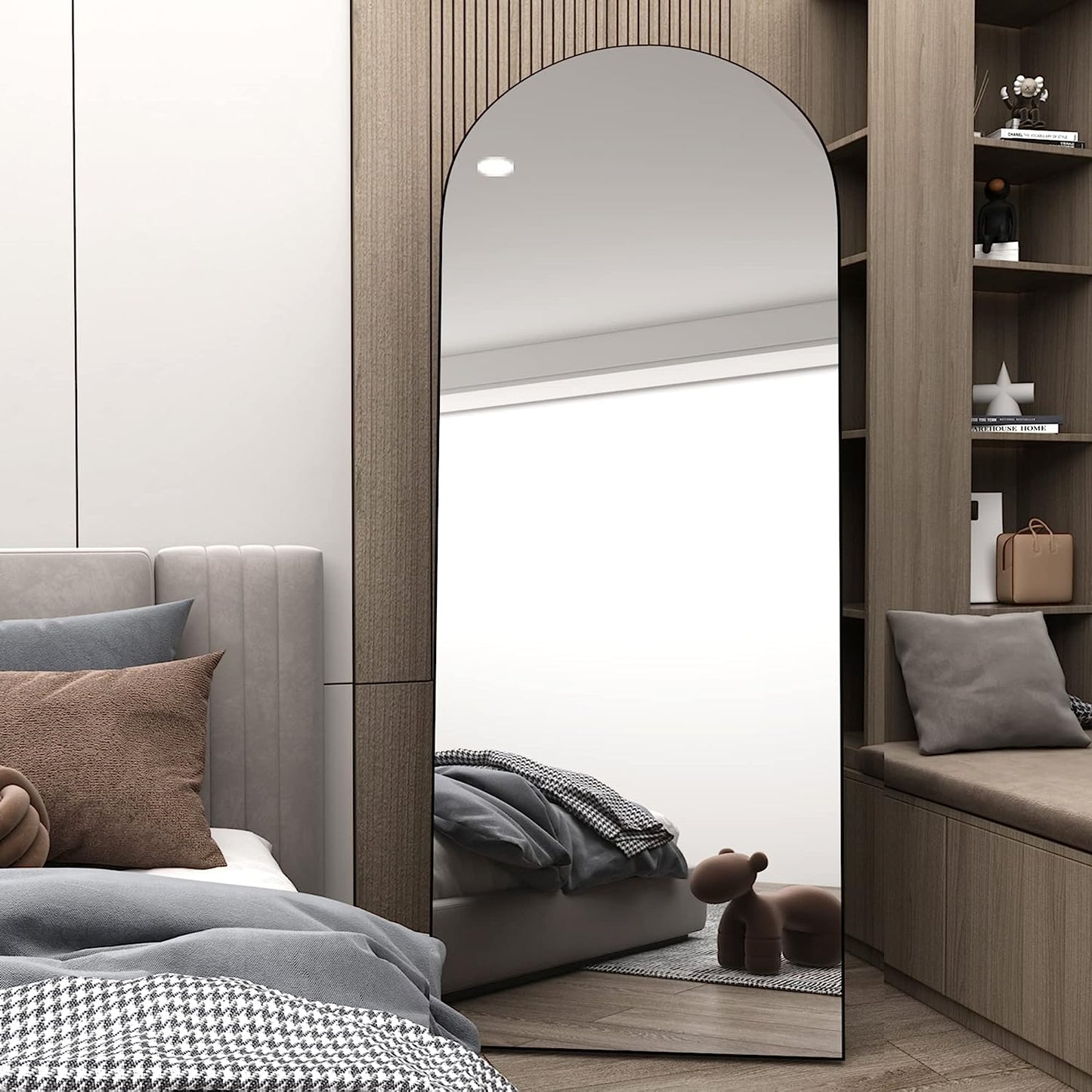 Arched Full Length Mirror 65"x22" Arch Floor Mirror with Stand Large Wall Mirror Black Full Body Mirror Standing Hanging or Leaning Against Wall for Bedroom Entry, Bedroom, Living Room