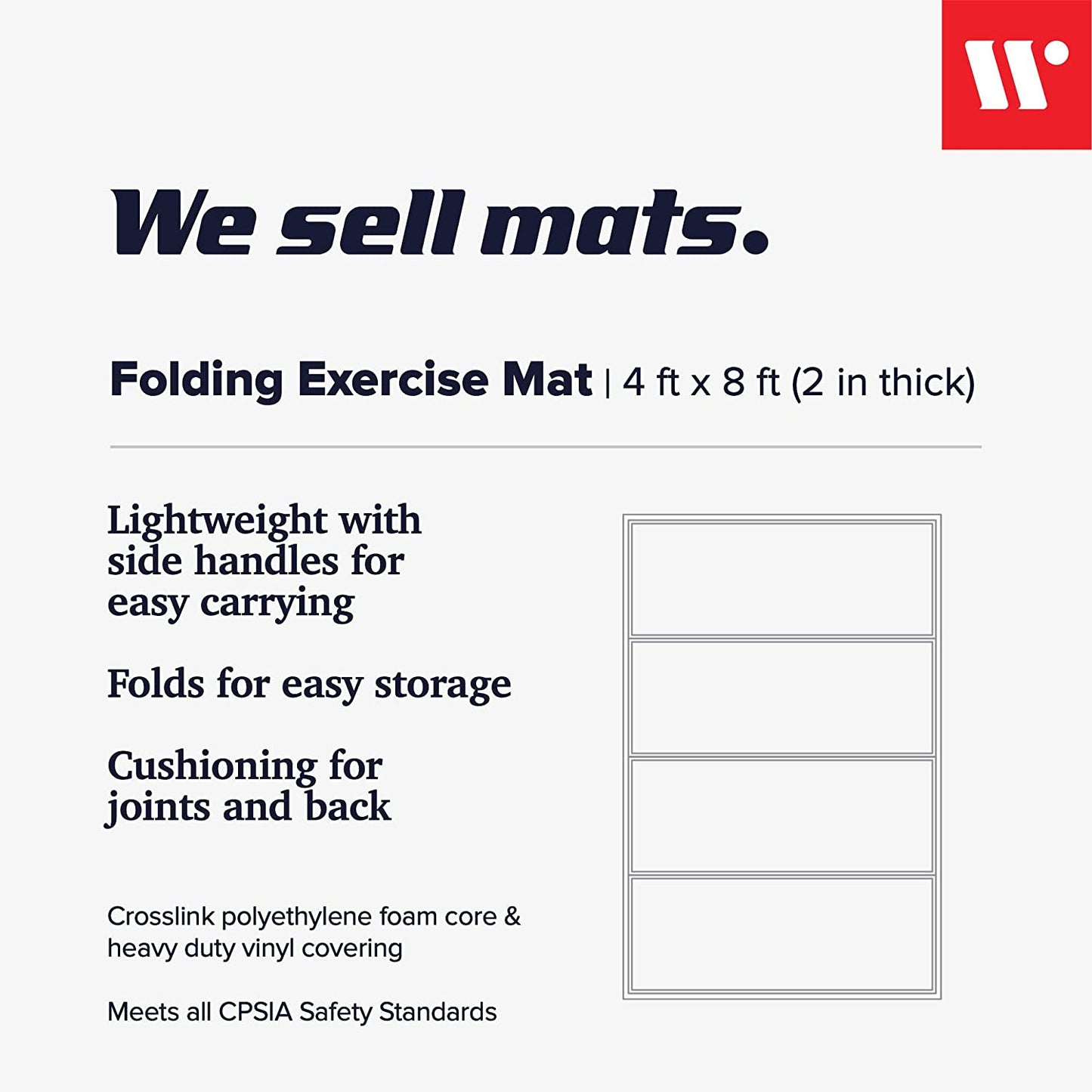 4 ft x 8 ft x 2 in Personal Fitness & Exercise Mat, Lightweight and Folds for Carrying