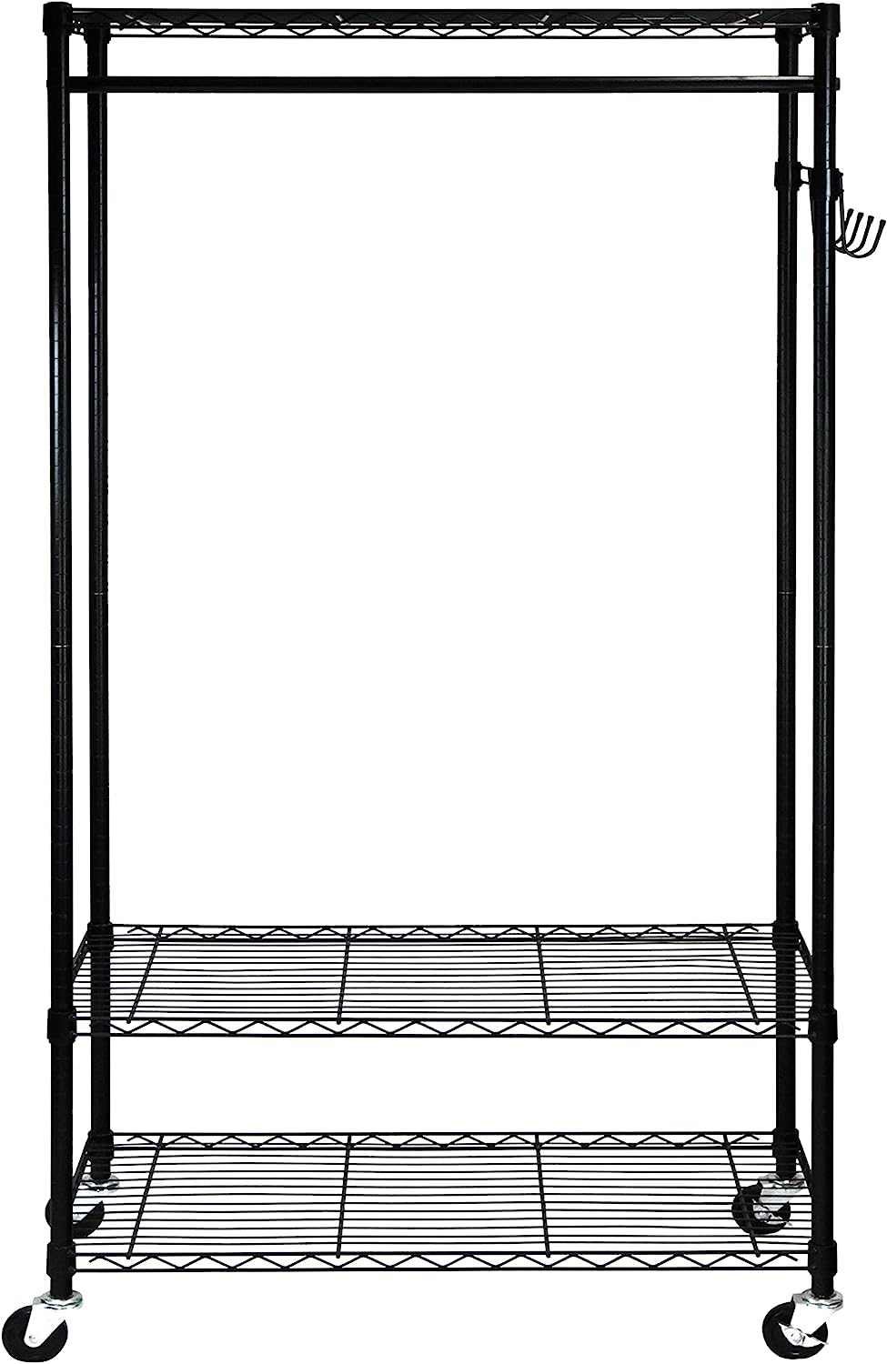Heavy Duty Rolling Storage Garment Rack with Adjustable Shelves and Hook,Black