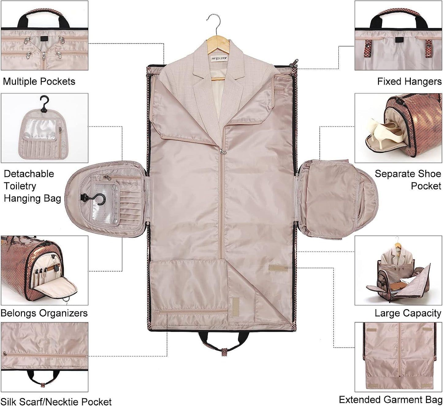 Carry on Garment Bags for Travel, Convertible Garment Duffel Bag with Shoulder Strap for Men Women- 2 in 1 Hanging Suitcase Suit Travel Bags, Glitter Red