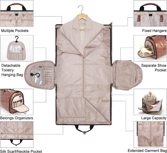 Carry on Garment Bags for Travel, Convertible Garment Duffel Bag with Shoulder Strap for Men Women- 2 in 1 Hanging Suitcase Suit Travel Bags, Glitter Red