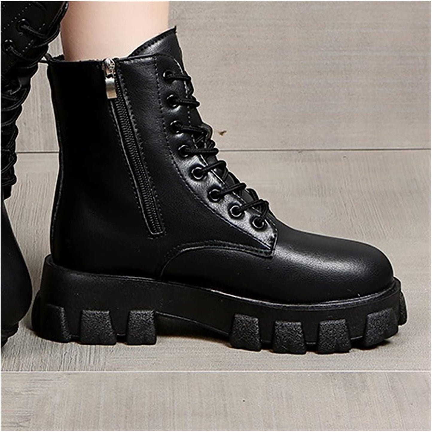 Ladies Boots, Black Boots Winter Shoes Women Boots Goth Shoes Platform Boots Snow Booties Woman Warm Fall Flat (Color : Black, Size : 3.5 UK)