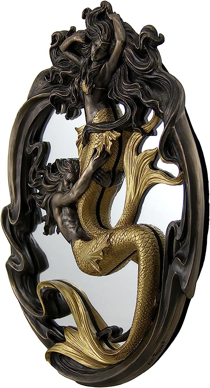Holding On Merman & Mermaid in a Fluid Embrace Bronze & Gold Finish Wall Mirror