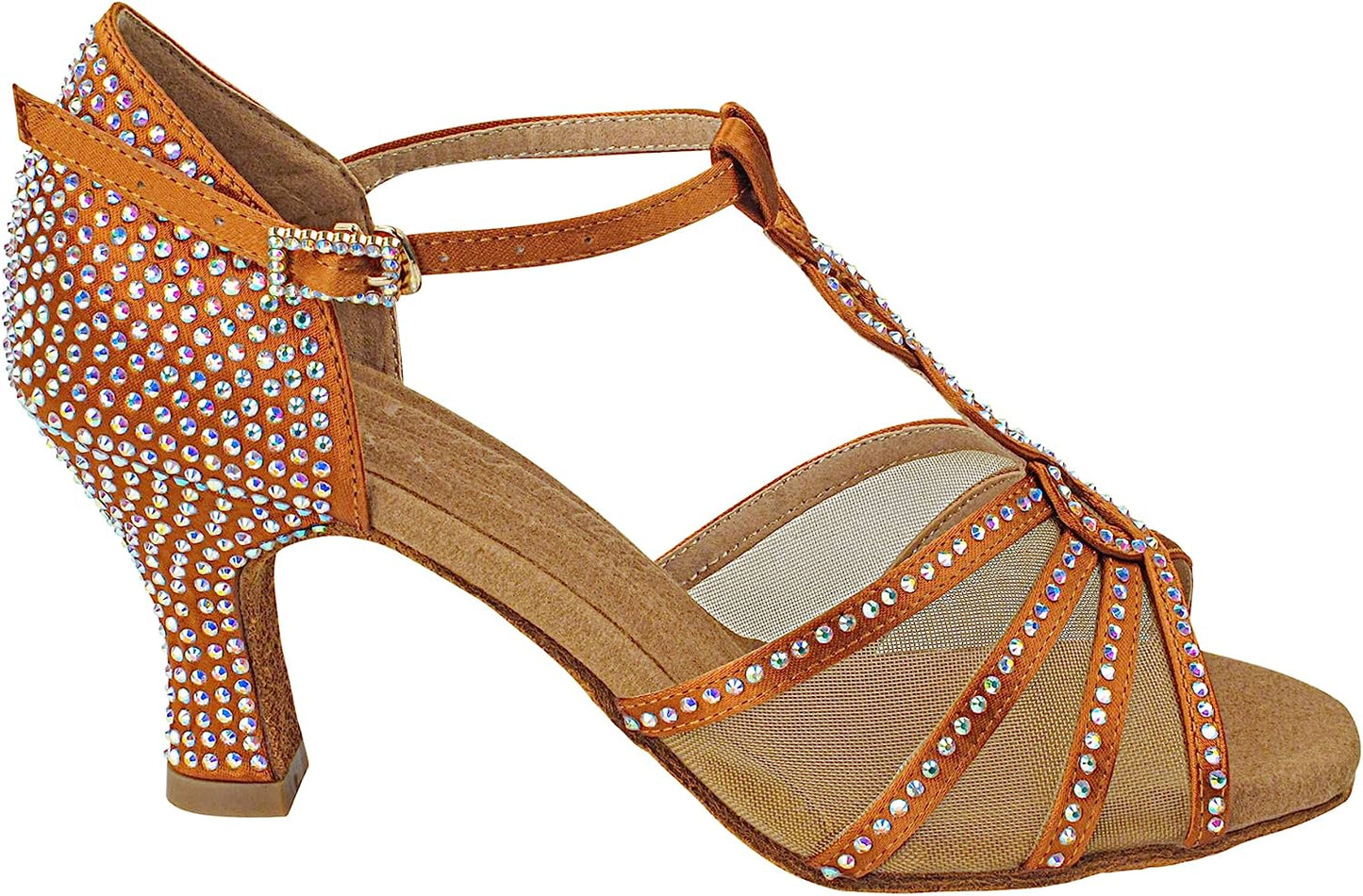 Very Fine Womens Dance Shoe Delphine Ballroom Latin Salsa Tango Cha Cha Waltz Copper Tan Satin 2.5" Heel 7.5 M