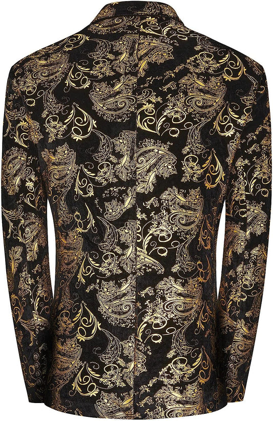 Men's Dress Party Floral Suit Jacket Notched Lapel Slim Fit Two Button Stylish Blazer