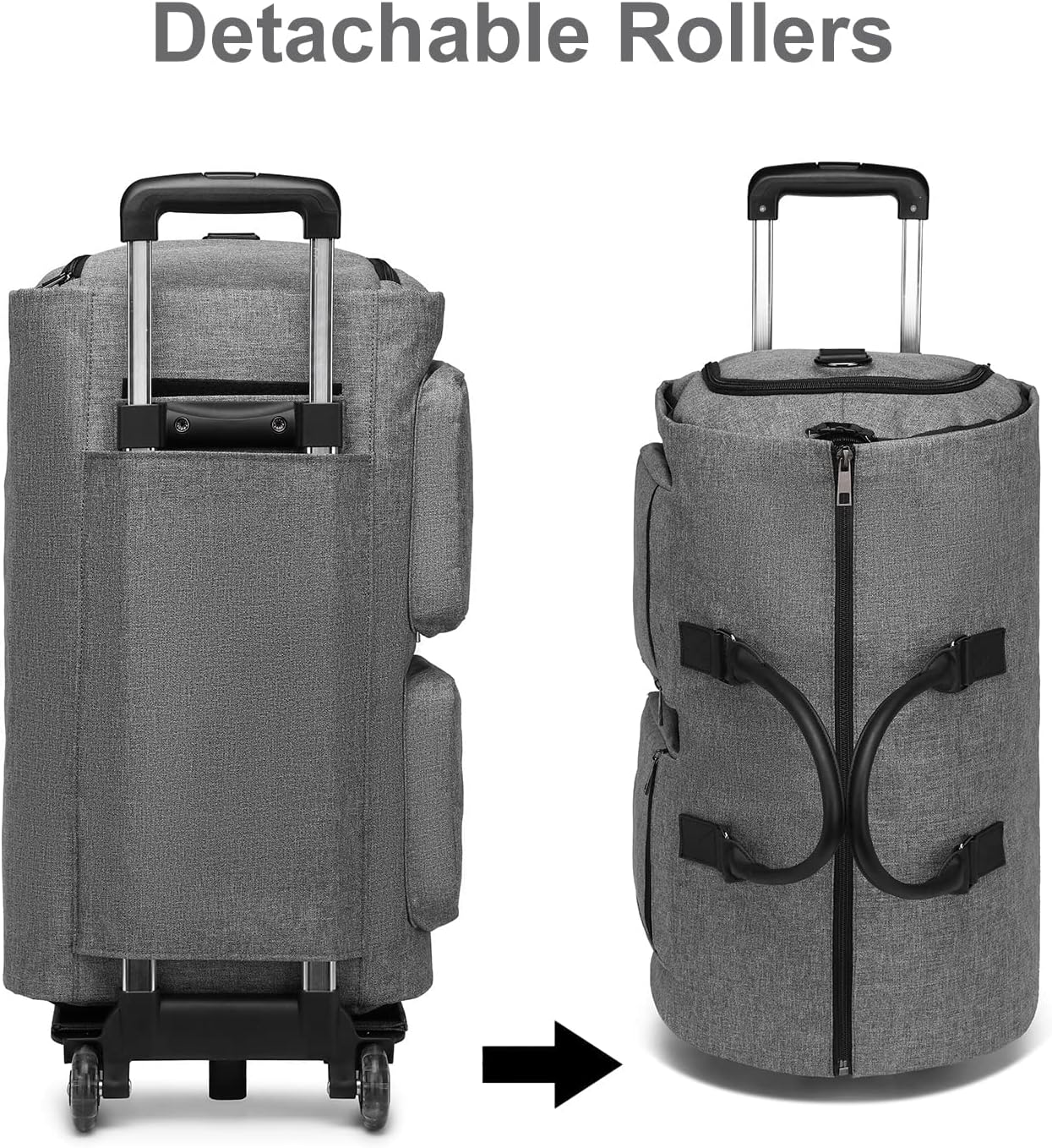 Rolling Garment Bags,Garment Bag with Wheels Travel Garment Bag with Shoe Compartment Rolling Duffle Bag with Wheels Trolley Suit Bag Overnight Weekender Bags for Women or Men-Grey