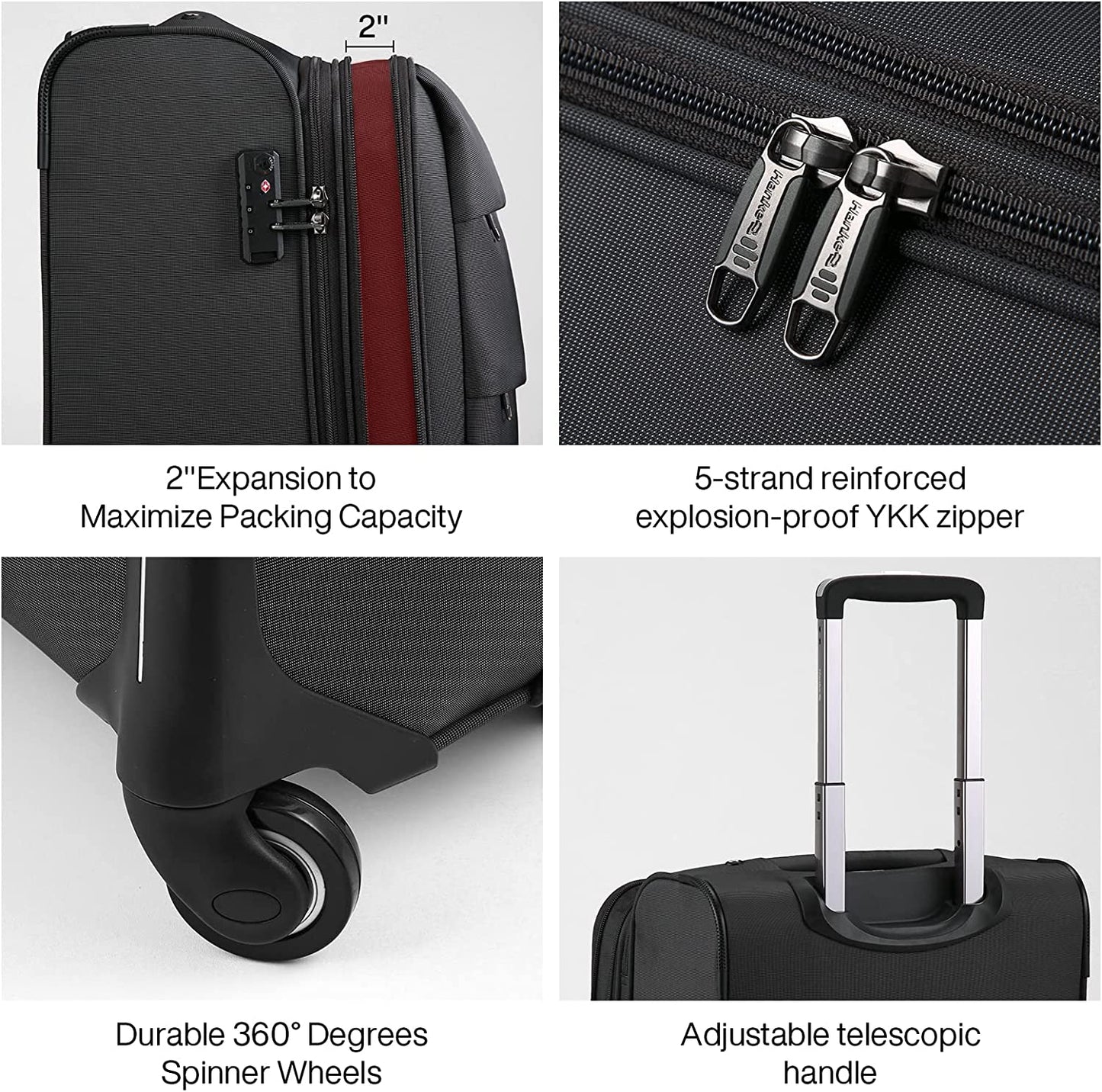 20" Softside Expandable Carry on Luggage with Spinner Wheels, Lightweight upright Suitcase with TSA Lock,Rolling Travel Luggage for Woman Man,20-Inch(Black)