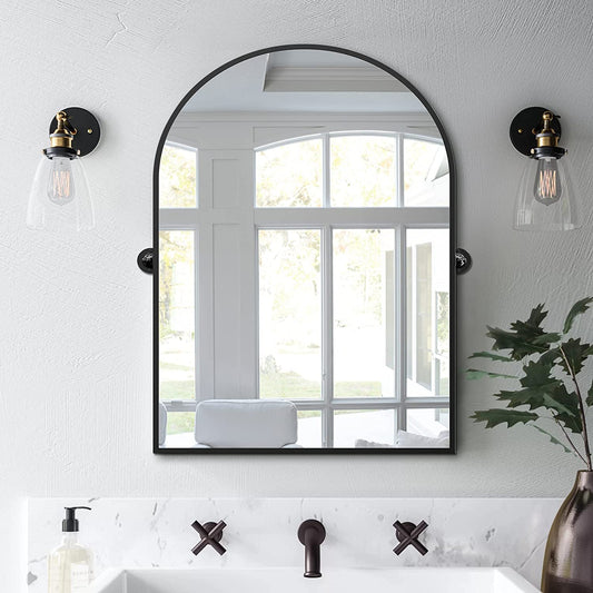 Arched Wall Mirror Bathroom Mirror for Home Decor Entryways Living Rooms Farmhouse Vintage Arch Mirror for Wall Metal Frame, Matt Black 24"x 36"