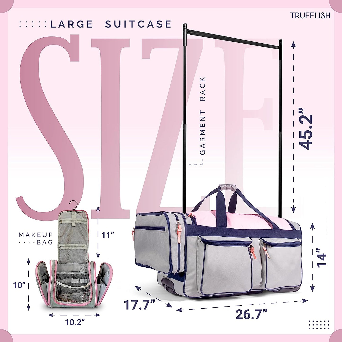 Rolling Garment Bag, Dance Bag with Garment Rack Duffel Travel Bag with Rack for Shows, Recitals, and Travel Best Gifts for Dancers Holds up to 10 Costumes - Toiletry & Laundry Bag Included