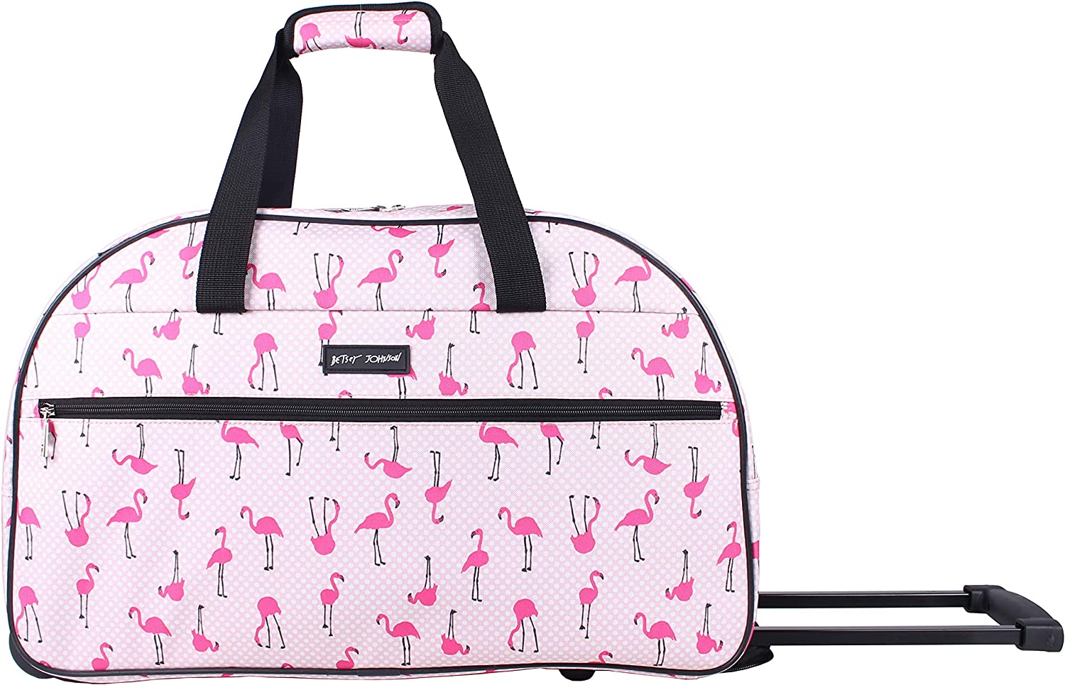 Designer Carry On Luggage Collection - Lightweight Pattern 22 Inch Duffel Bag- Weekender Overnight Business Travel Suitcase with 2- Rolling Spinner Wheels (Flamingo Strut)