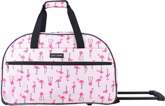 Designer Carry On Luggage Collection - Lightweight Pattern 22 Inch Duffel Bag- Weekender Overnight Business Travel Suitcase with 2- Rolling Spinner Wheels (Flamingo Strut)