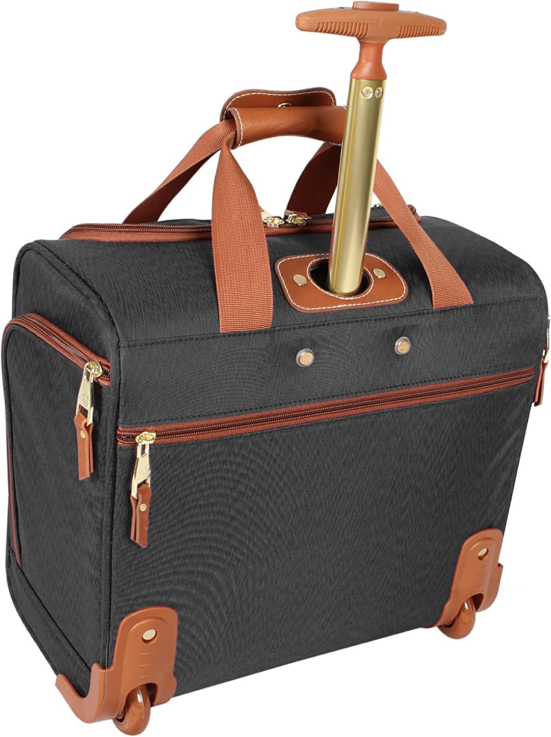 Designer 15 Inch Carry on Suitcase- Small Weekender Overnight Business Travel Luggage- Lightweight 2- Rolling Spinner Wheels Under Seat Bag for Women (Black)