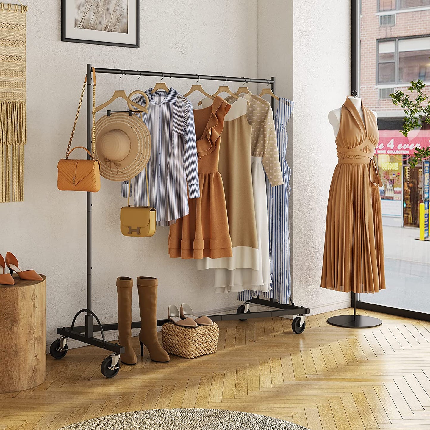 Z Rack,Rolling Clothing Racks with Z-Base,Heavy Duty Garment Rack,Clothes Rack On Wheels With Brakes,Sturdy Metal Hanging Holder,Clothes Organizer Rack - Black