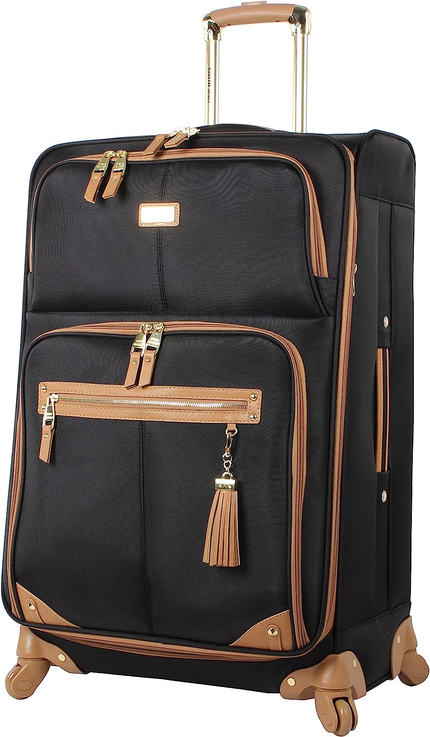 Designer Luggage Collection- 3 Piece Softside Expandable Lightweight Spinner Suitcases- Travel Set includes Under Seat Bag, 20-Inch Carry on & 28-Inch Checked Suitcase (Harlo Black)