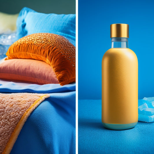 A split-screen image featuring a warm, golden-lit background with a steaming hot water bottle and a soothing heat pack on one side, and a cool, icy blue background with an ice pack and a cold compress on the other.