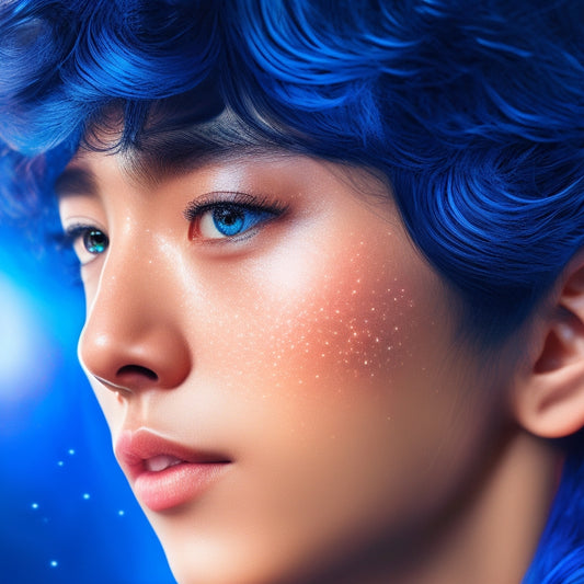 A vibrant, close-up illustration of Lee Kiyoung's sticker, featuring the character's bright, expressive eyes and colorful, swirling hair, set against a contrasting dark blue background with subtle, shimmering stars.