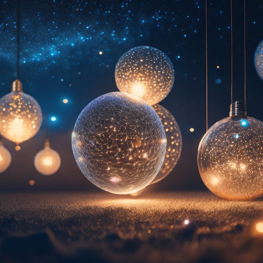 A stylized lightbulb surrounded by seven glowing orbs, each representing a resource, amidst a subtle starry night sky with delicate, swirling patterns of light and shadow.