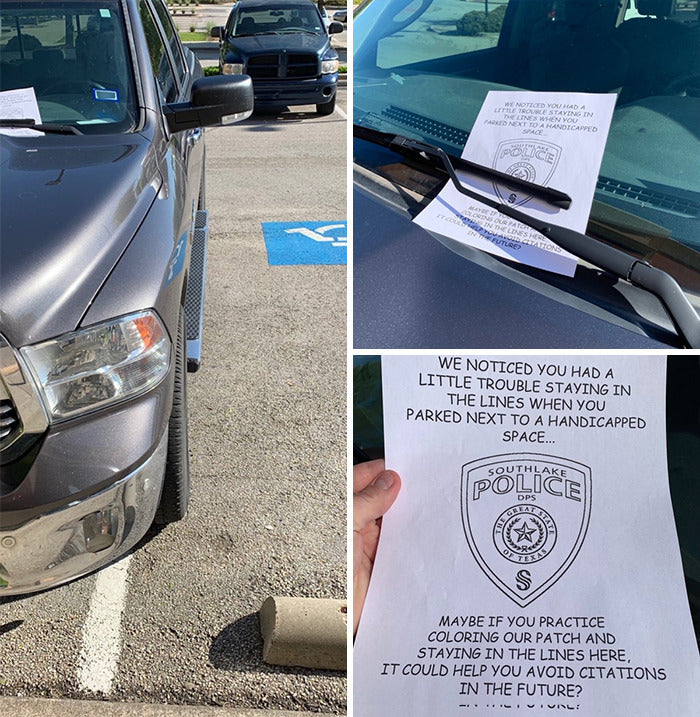 Texas Police Hilariously Educate Bad Parkers By Gifting Coloring Page Encouraging Them To ‘Stay In The Lines’