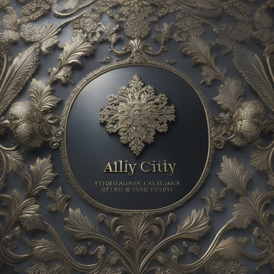 A dark, misty background with a subtle gradient, adorned with intricate, golden filigree patterns. A regal, serif font "Ally" appears in the center, with subtle shadows and highlights.