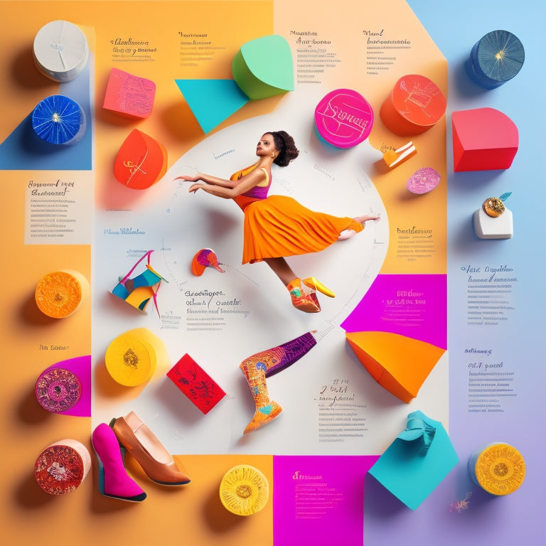 A stylized illustration of a dancer's schedule, with colorful blocks and swirls representing rehearsals, performances, and self-care, surrounded by dance-inspired motifs like ballet shoes and musical notes.