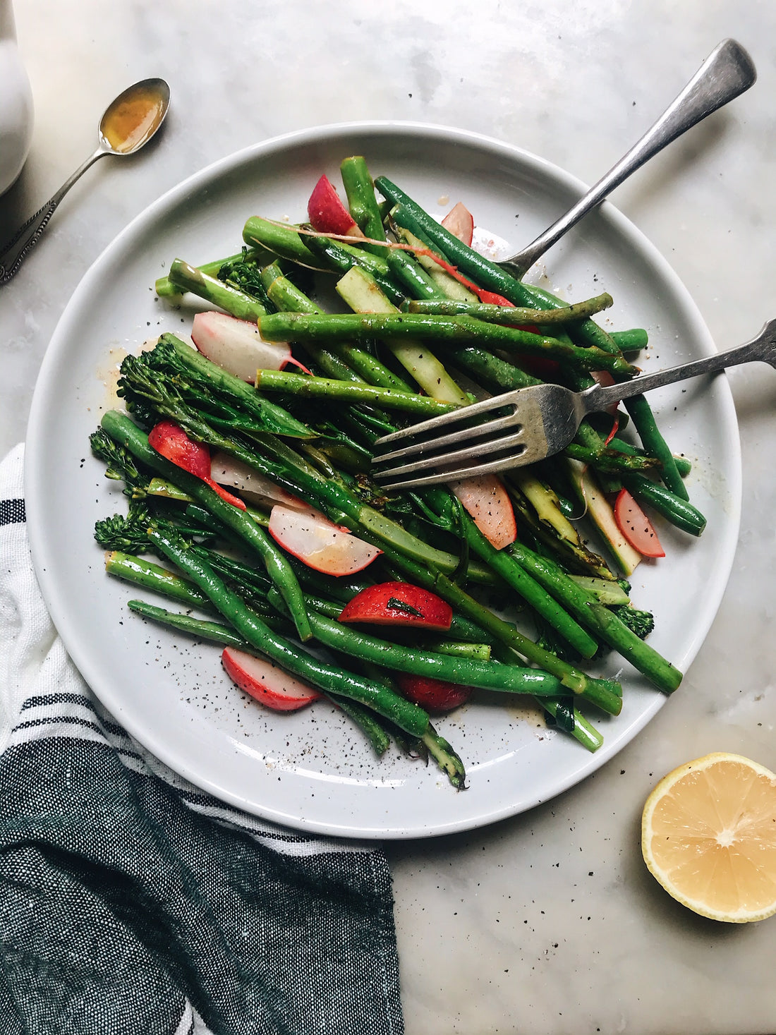 Lemony Brown Butter with Greens and Radishes