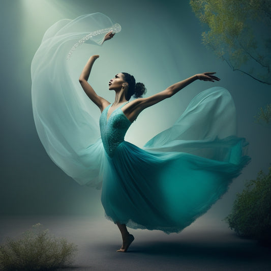 A serene, minimalist illustration of a dancer in a gentle, relaxed pose, with subtle warm lighting, surrounded by gentle, swirling patterns of soothing blue and green hues, conveying calm and relief.