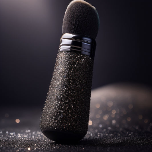 A close-up of a sleek, black makeup brush lying across a crisp, white CV page, surrounded by subtle, shimmering eyeshadows and a sprinkle of glittering diamonds.