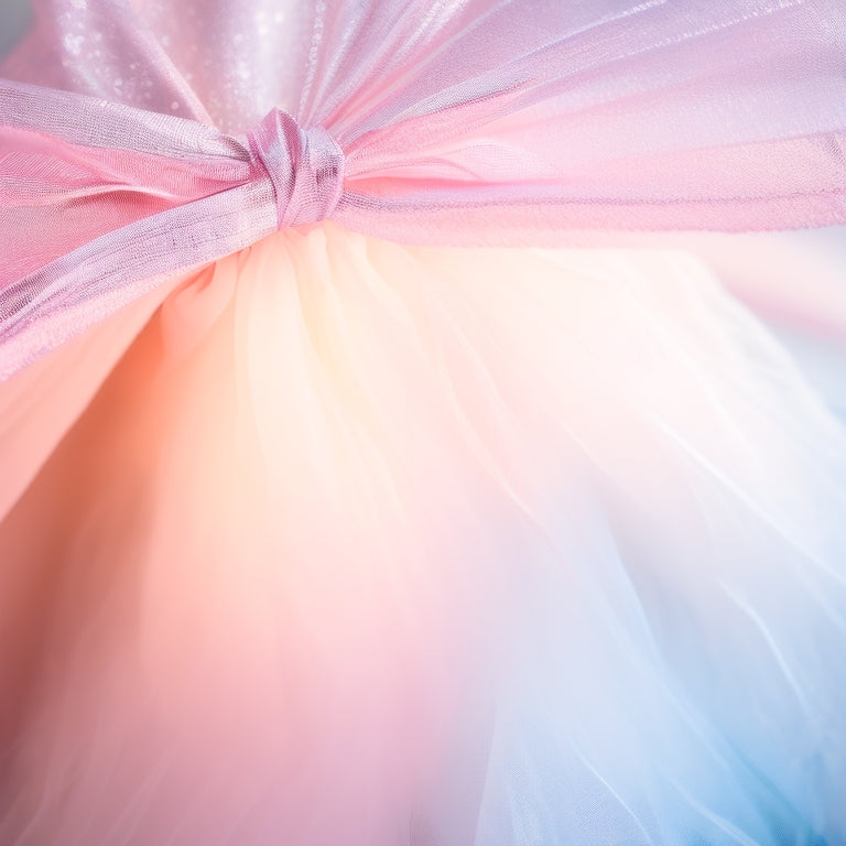 A serene, close-up illustration of a ballet dancer's tutu, with a subtle hint of a tampon string peeking out from underneath, amidst a delicate, soft-focus background of pale pink and white hues.