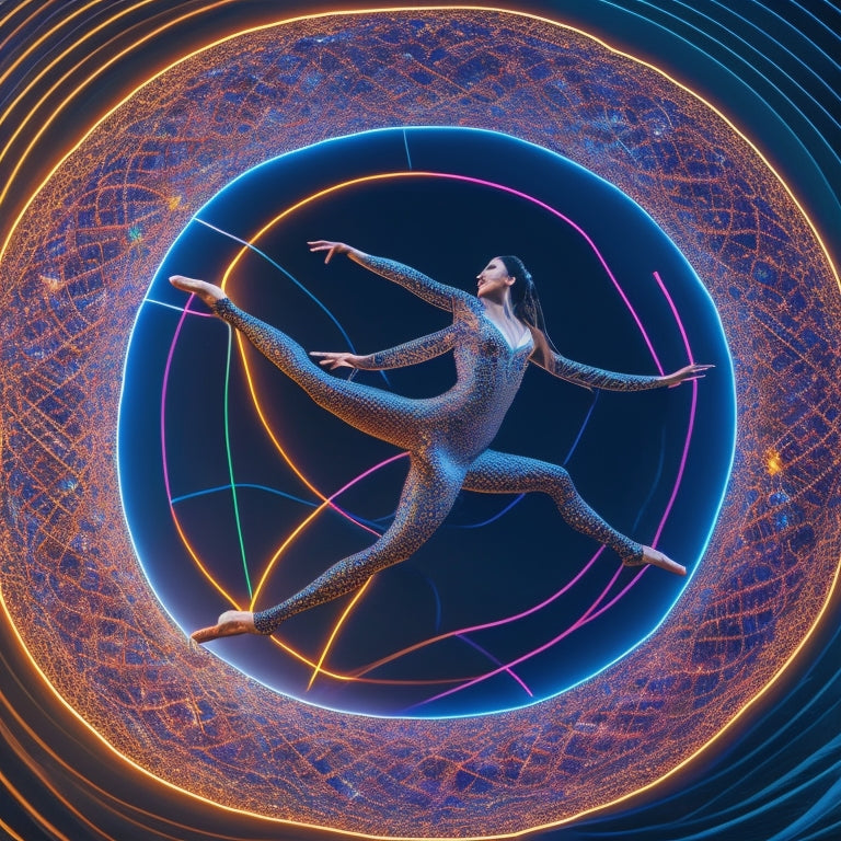 A stylized illustration featuring a dancer at the center, surrounded by interconnected circles representing online directories, with colorful lines and nodes connecting them, evoking movement and connection.