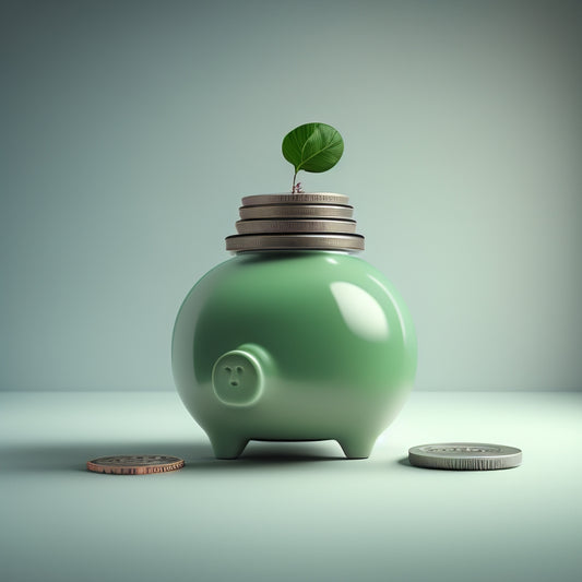 A minimalist illustration featuring a piggy bank with a growing plant sprouting from it, surrounded by three interlocking gears in shades of green, symbolizing financial growth and harmony.