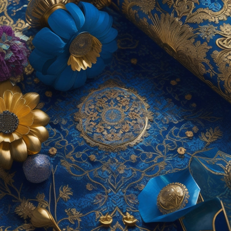 A lavish, intricately patterned Middle Eastern-inspired wallpaper design featuring intertwined florals, geometric shapes, and golden accents on a rich, jewel-toned background, evoking opulence and sensuality.