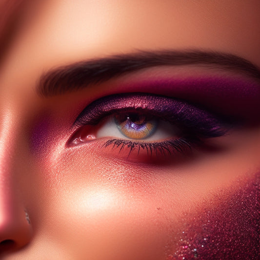 A glamorous, close-up shot of a dancer's face, with bold, shimmering eye shadow, luscious lashes, and a radiant, flawless complexion, set against a dark, gradient background with subtle stage lights.