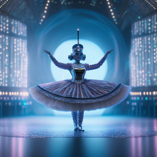 A whimsical illustration featuring a robot in a tutu, surrounded by swirling GitHub logos, amidst a backdrop of binary code and circuitry patterns, with a subtle waltz-inspired dance floor beneath.