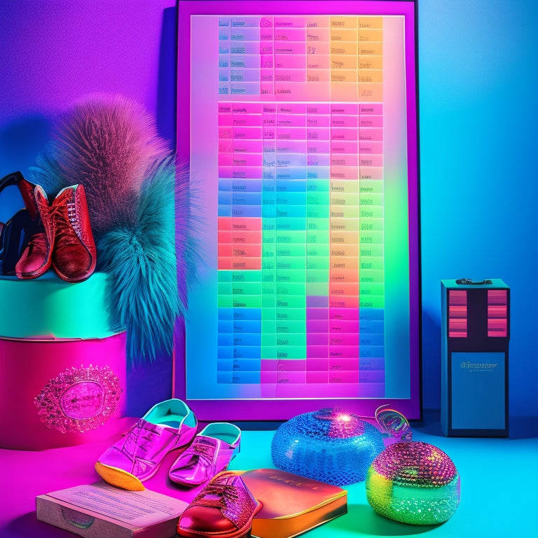 A bright, colorful illustration of a dancer's checklist on a clipboard, surrounded by dancing shoes, music notes, and trophies, with a subtle background of a stage or dance floor.