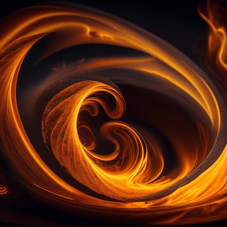 A vibrant, swirling depiction of flames, with orange and yellow hues dancing across a dark background, surrounded by subtle, curved lines evoking the rhythm of De Falla's music.