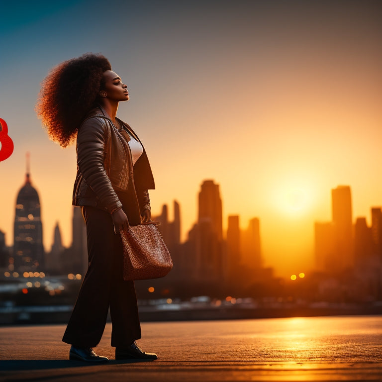 A frustrated dancer standing in front of a cityscape at sunset, surrounded by empty wallets and scattered money, with a giant question mark hovering above their head.