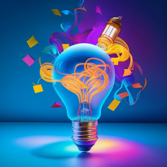 A whimsical illustration of a dancer's mind, represented by a glowing lightbulb, surrounded by swirling dance movements, colorful sticky notes, and curved lines resembling a mind map, set against a soft, gradient blue background.