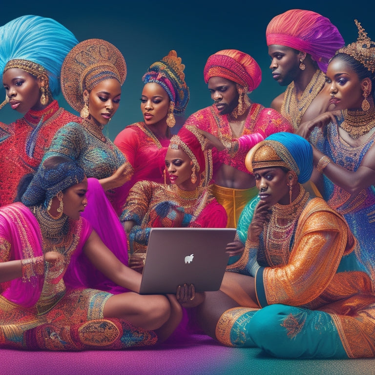 A vibrant, stylized illustration of interconnected dancers from diverse ethnic backgrounds, surrounded by laptops, tablets, and smartphones, forming a global network of support and connection.