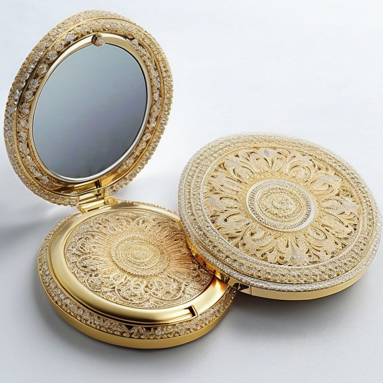 Discover the perfect accessory for on-the-go touch-ups! Our stylish vintage compact makeup mirror is portable, foldable, and oh-so-convenient. Click now for timeless beauty!