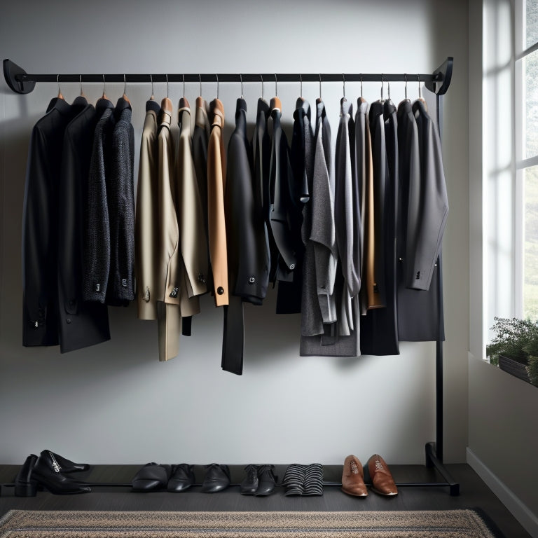 Discover the ultimate solution for organizing your clothes with our rust-resistant, sturdy clothes rack. With hooks and a bottom rack, say goodbye to clutter and hello to organization!