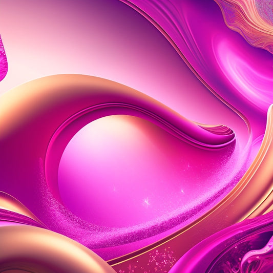 A vibrant, abstract illustration featuring swirling dance-inspired shapes in shades of pink, purple, and blue, set against a warm, golden background, with subtle sparkles and textures.