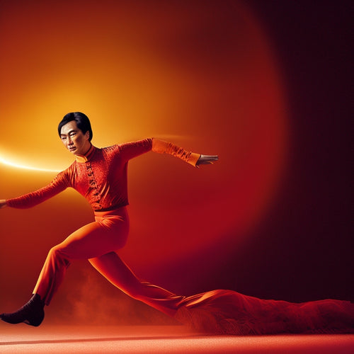 A warm-colored, atmospheric illustration featuring a young Li Cunxin, the renowned ballet dancer, in a dramatic, swirling pose, surrounded by subtle, gradient silhouette of Mao's China in the background.