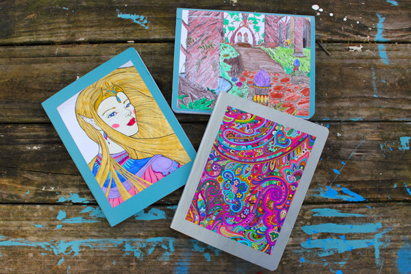 How to Embellish a Composition Book with a Coloring Page