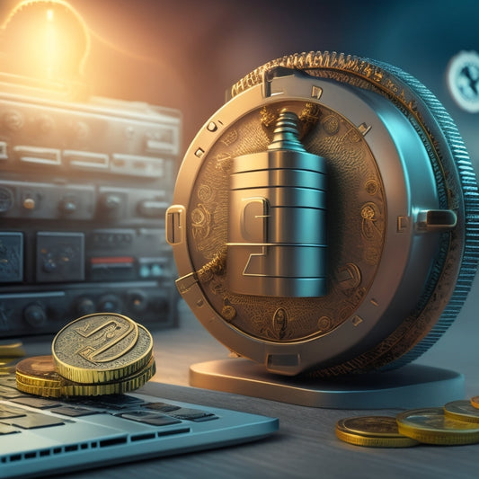 A stylized illustration of a combination lock with a dollar sign in the center, surrounded by gears, coins, and subtle hints of a laptop or computer in the background, symbolizing unlocking profits in online courses.