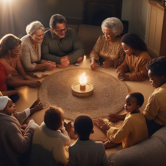 A warm, golden-lit image of a diverse, multi-generational family gathered in a circle, holding hands, and surrounded by subtle, swirling patterns of light, symbolizing hope and resilience.