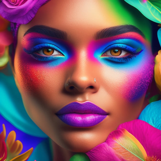 A vibrant, stylized illustration of a dancer's face with a bold, colorful makeup design, surrounded by swirling curves and shapes resembling a growing plant, symbolizing growth and creativity.