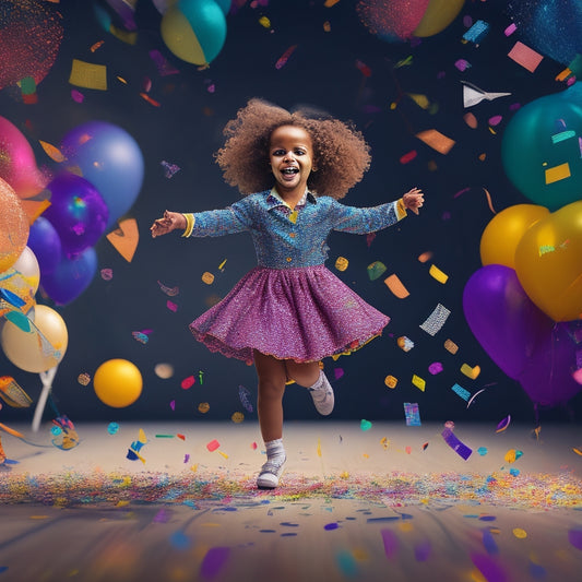 A whimsical illustration of a dancing child surrounded by swirling dance moves, music notes, and colorful confetti, with a subtle background of report cards and pencils.