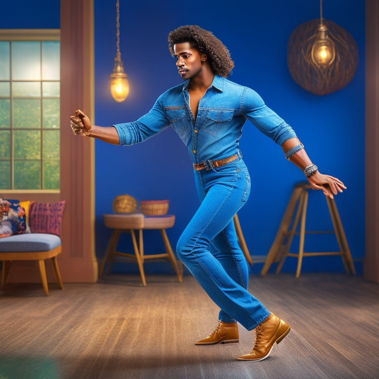 A playful illustration of a person wearing fitted jeans, standing in a salsa dancing pose, with a subtle hint of a dance floor or Latin-inspired background, and a few salsa dance moves scribbled around them.