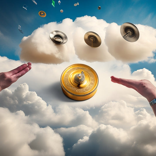 A whimsical illustration of a performer's hands hovering above a pair of finger cymbals, surrounded by swirling clouds of confusion, with faint musical notes and broken rhythms scattered in the background.