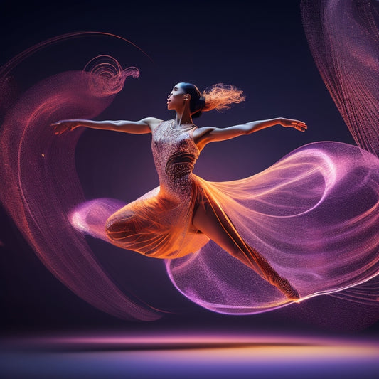 A stylized illustration of a dancer in motion, surrounded by swirling shapes and lines resembling website coding, with a subtle glow of optimization metrics in the background.